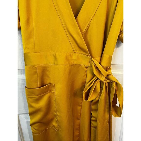 J. Crew Golden Mustard Short Sleeve Wrap Dress sz L EUC - Picture 3 of 7